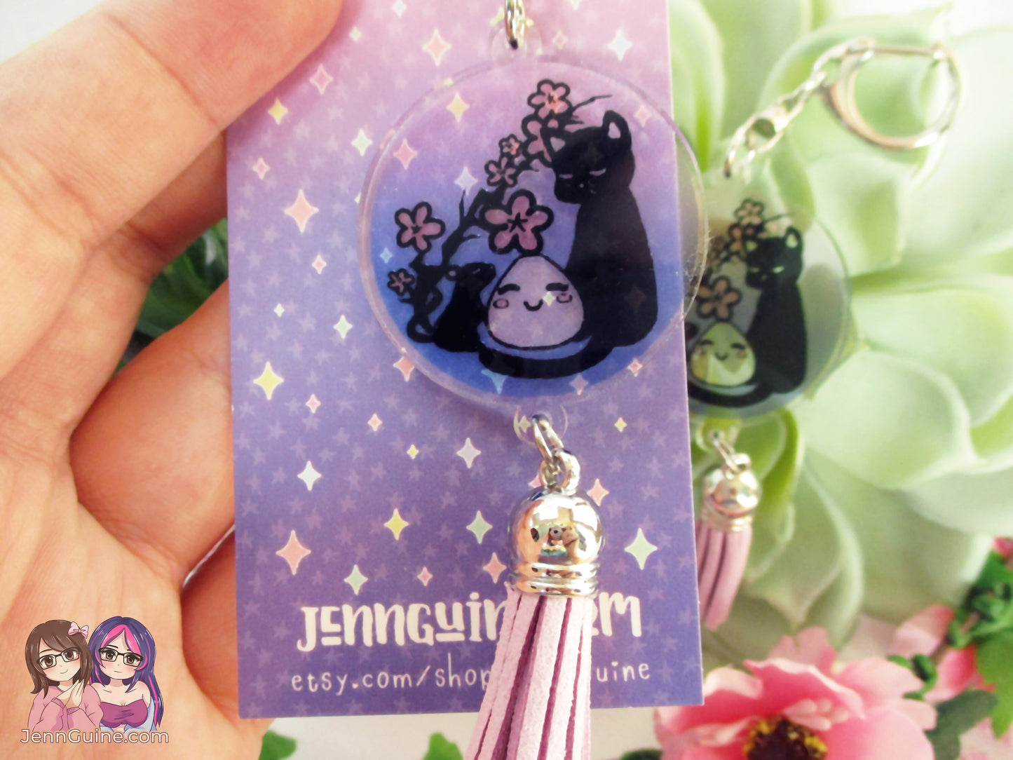 Fruits Basket Kyo Yuki Tohru Cat Rat Riceball Transparent SunCatcher 1.5in Acrylic Star Keychain w/ Faux Suede Lilac Tassel [No Restocks]