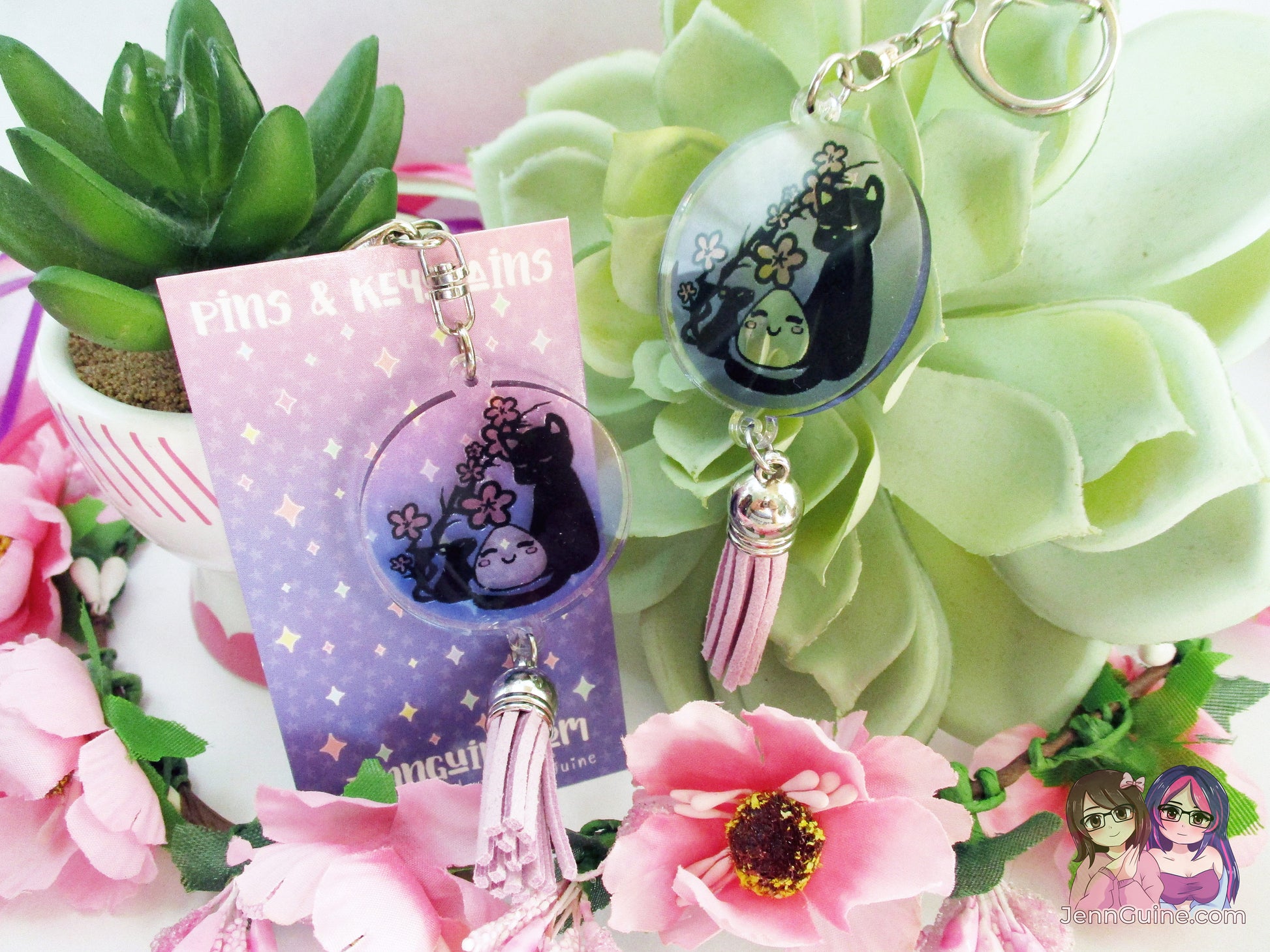 Fruits Basket Kyo Yuki Tohru Cat Rat Riceball Transparent SunCatcher 1.5in Acrylic Star Keychain w/ Faux Suede Lilac Tassel [No Restocks]