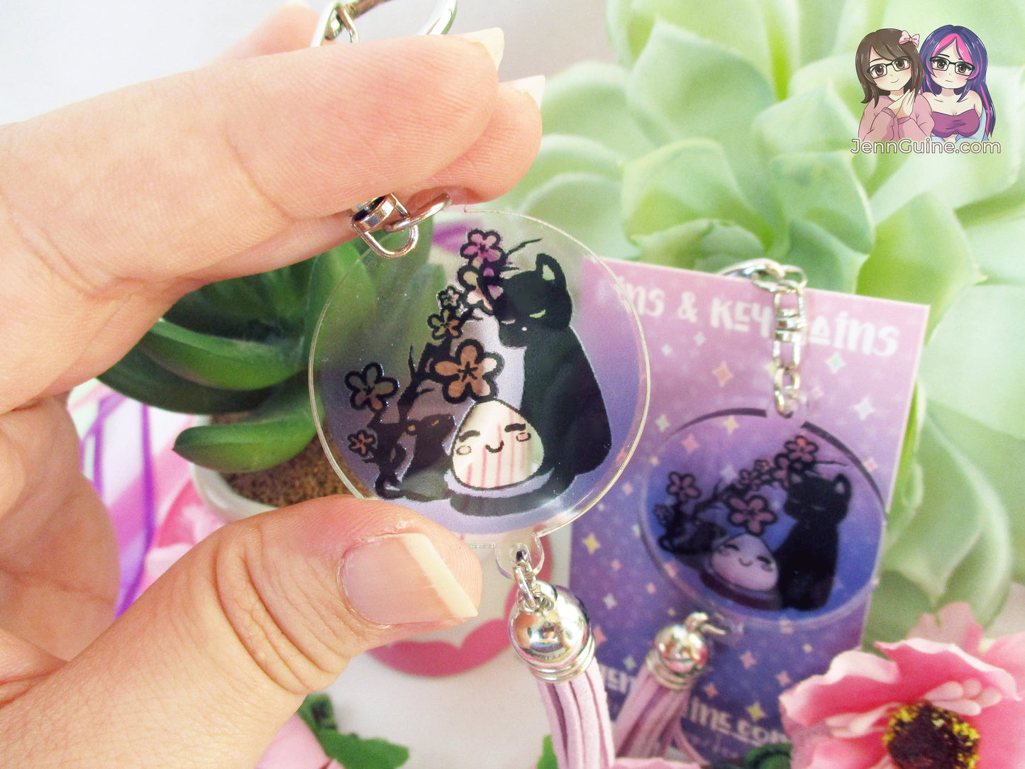 Fruits Basket Kyo Yuki Tohru Cat Rat Riceball Transparent SunCatcher 1.5in Acrylic Star Keychain w/ Faux Suede Lilac Tassel [No Restocks]