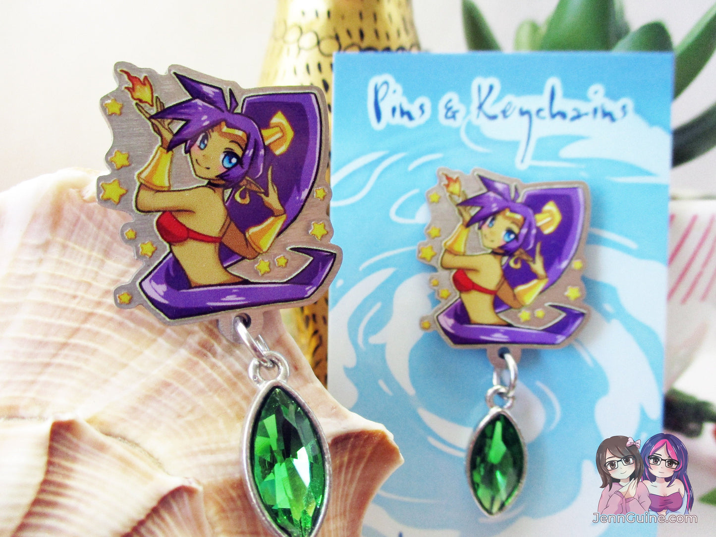 Shantae Half-Genie Hero Eco Stainless Steel Metal Pin with Green Crystal - Not Enamel Pin - Limited Qty - Please read description