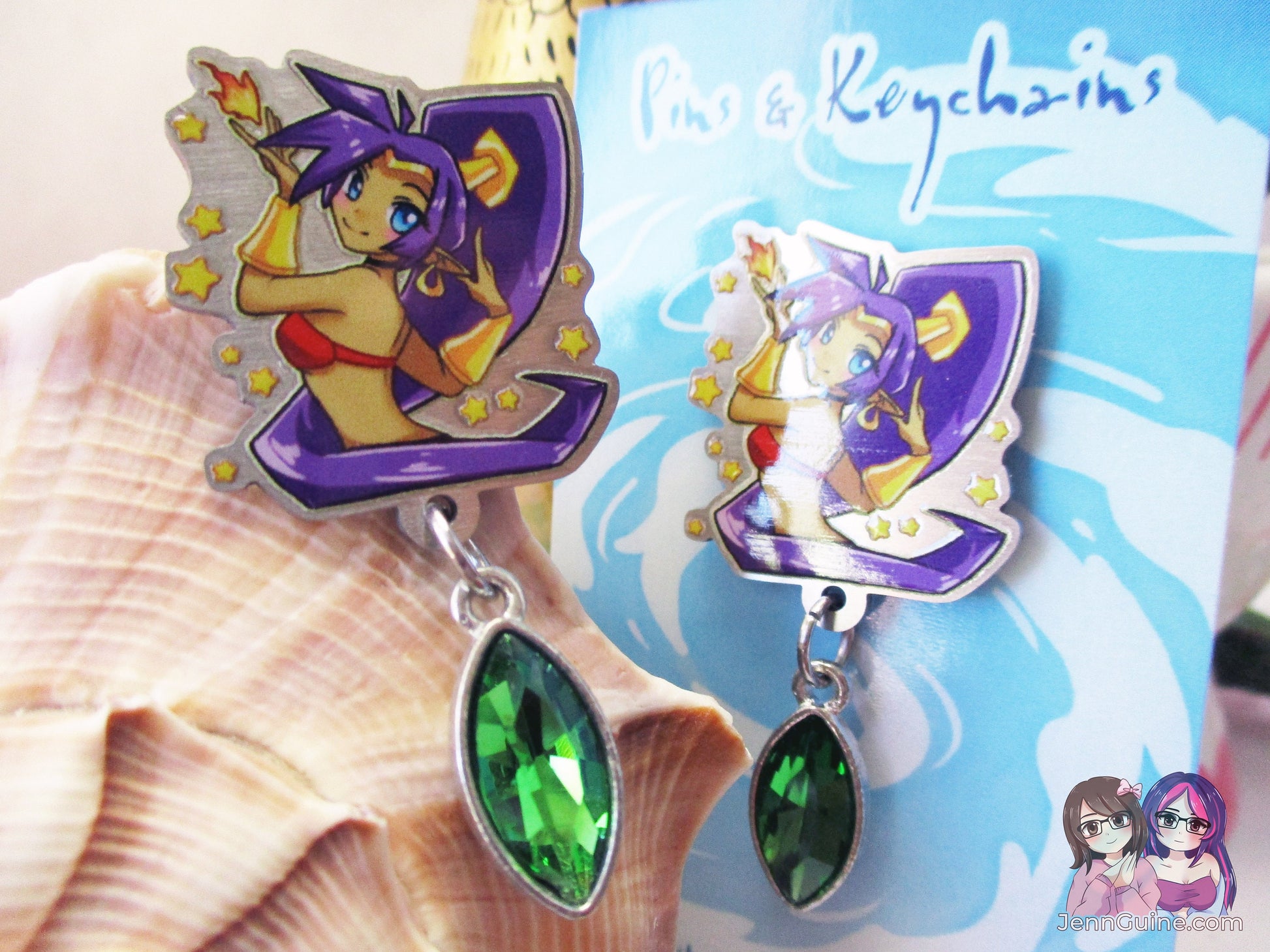 Shantae Half-Genie Hero Eco Stainless Steel Metal Pin with Green Crystal - Not Enamel Pin - Limited Qty - Please read description