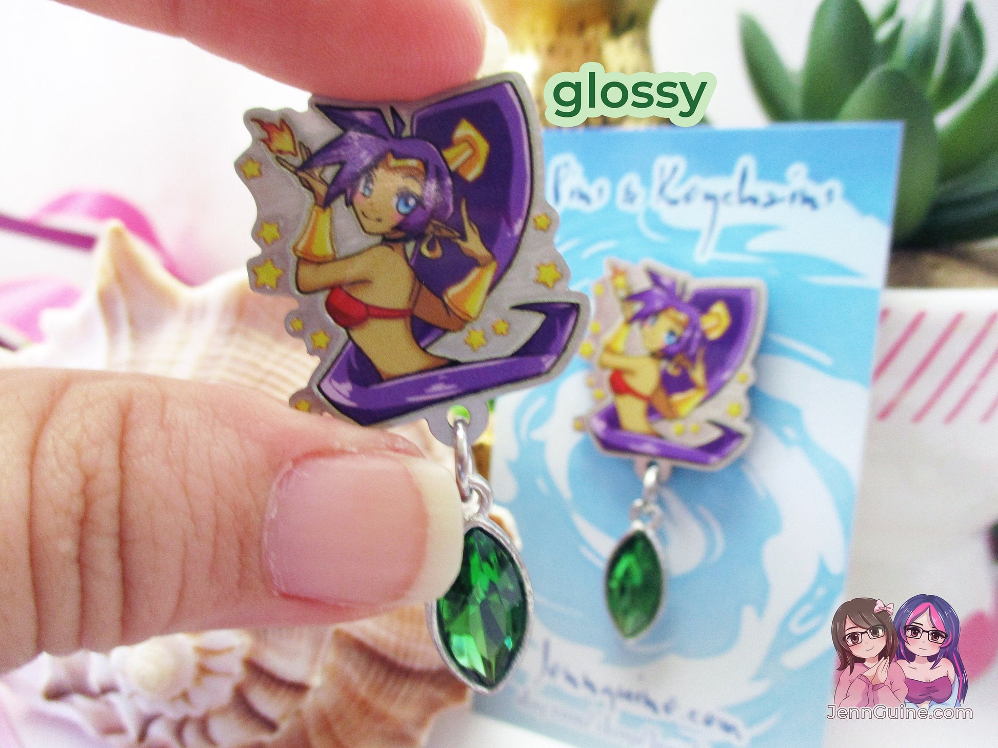 Shantae Half-Genie Hero Eco Stainless Steel Metal Pin with Green Crystal - Not Enamel Pin - Limited Qty - Please read description