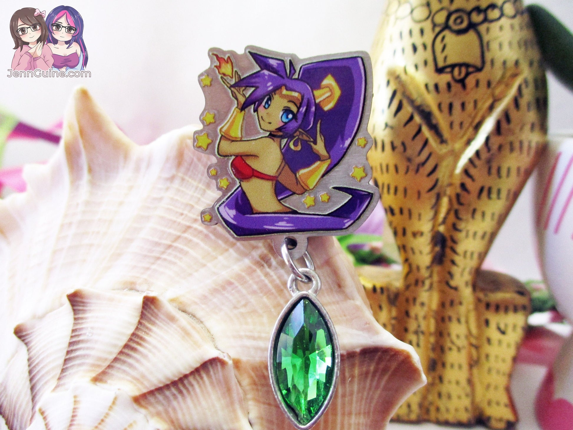 Shantae Half-Genie Hero Eco Stainless Steel Metal Pin with Green Crystal - Not Enamel Pin - Limited Qty - Please read description