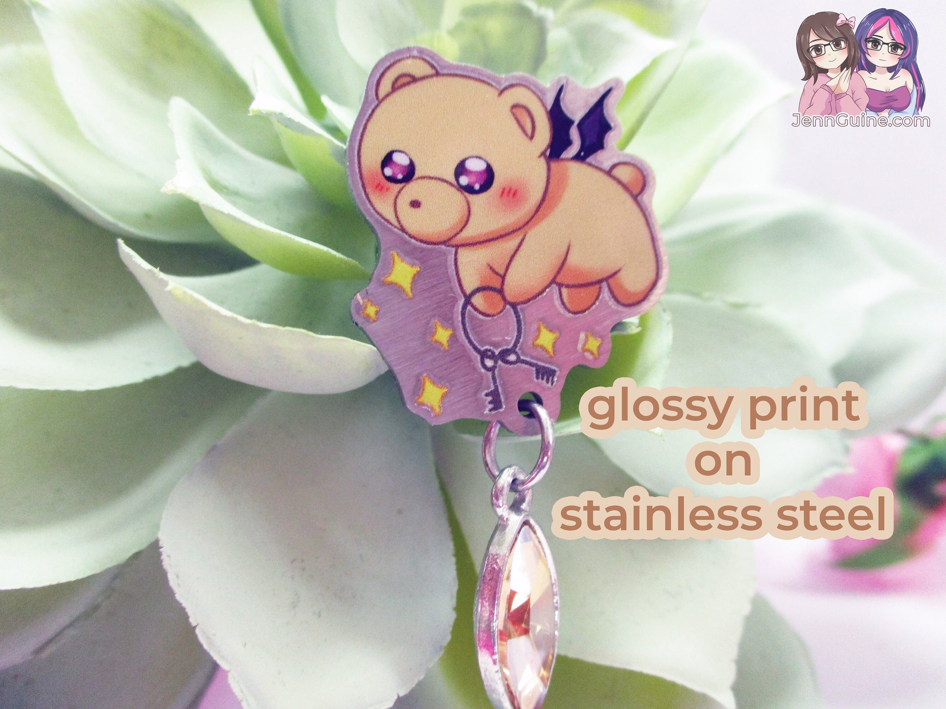 Teddy Demon Sleepy Princess Eco Stainless Steel Metal Pin with Off White Crystal - Not Enamel Pin - Limited Qty - Please read description