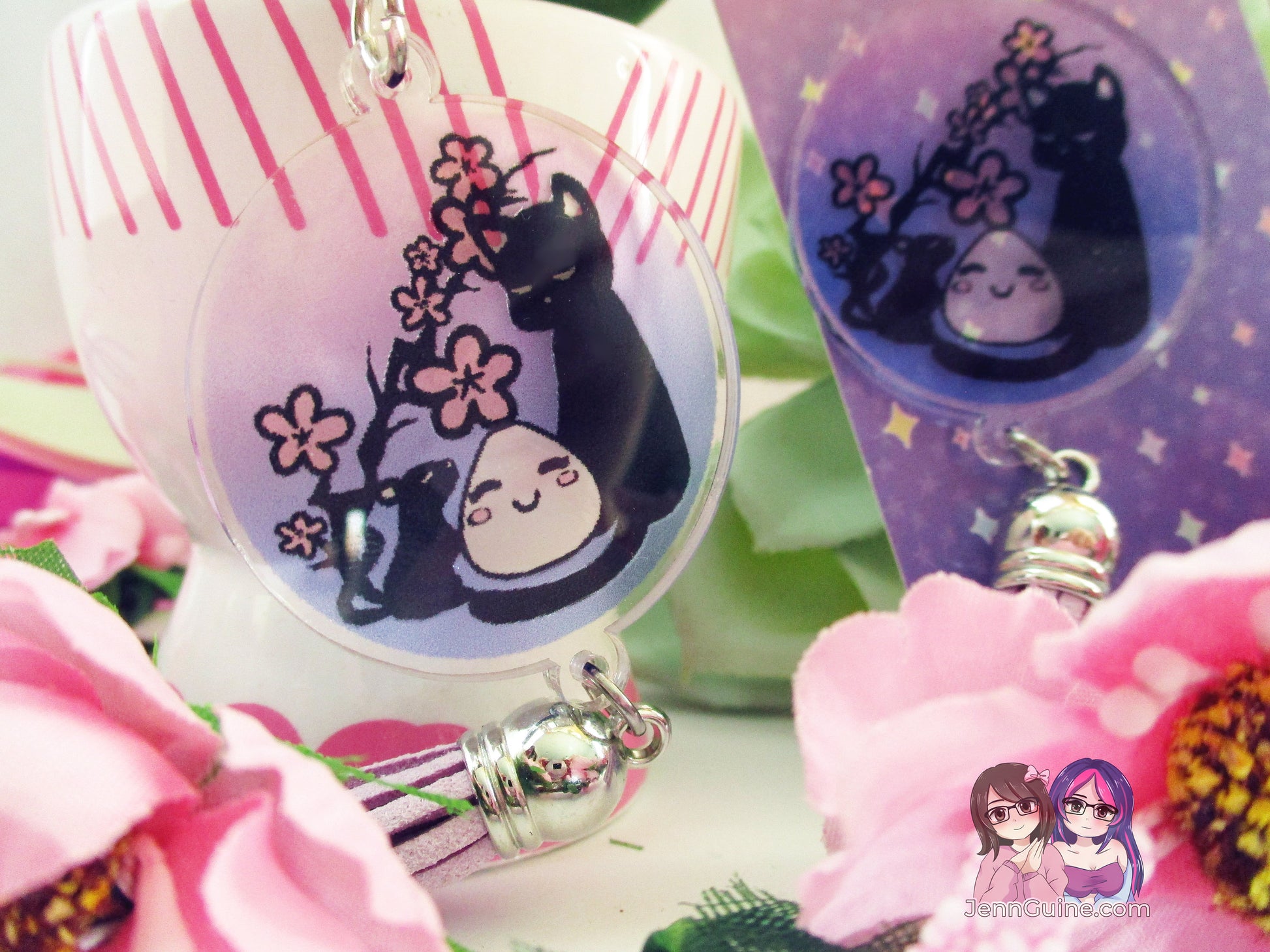 Fruits Basket Kyo Yuki Tohru Cat Rat Riceball Transparent SunCatcher 1.5in Acrylic Star Keychain w/ Faux Suede Lilac Tassel [No Restocks]