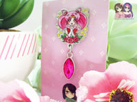 Mini M00n Ch!biusa Eco Stainless Steel Metal Pin with Pink Crystal - Not Enamel Pin - Limited Qty - Please read description