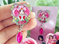 Mini M00n Ch!biusa Eco Stainless Steel Metal Pin with Pink Crystal - Not Enamel Pin - Limited Qty - Please read description