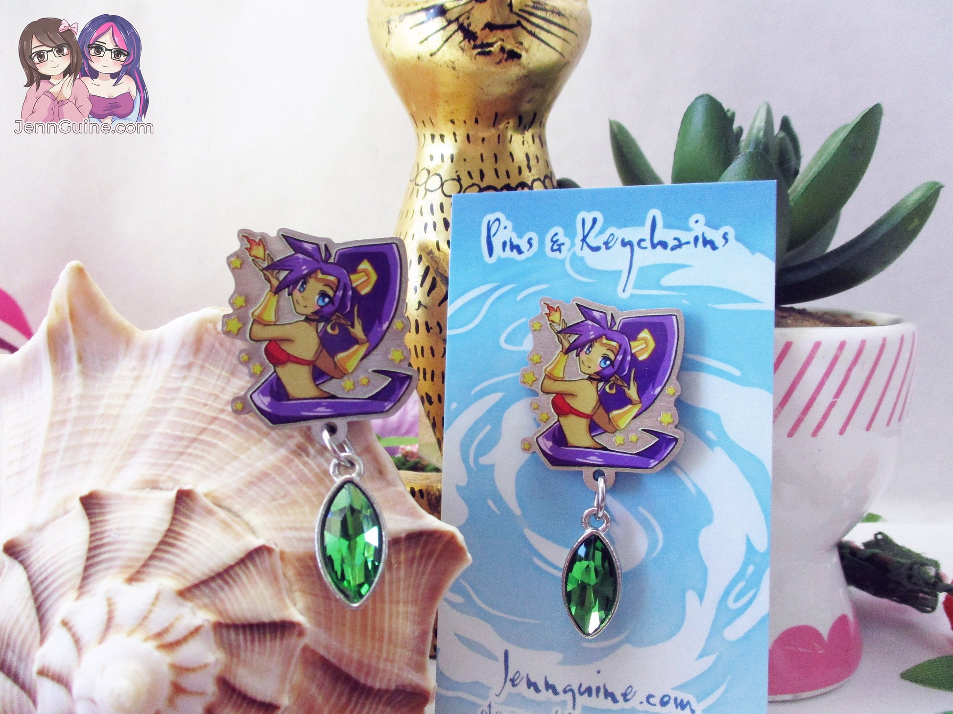 Shantae Half-Genie Hero Eco Stainless Steel Metal Pin with Green Crystal - Not Enamel Pin - Limited Qty - Please read description