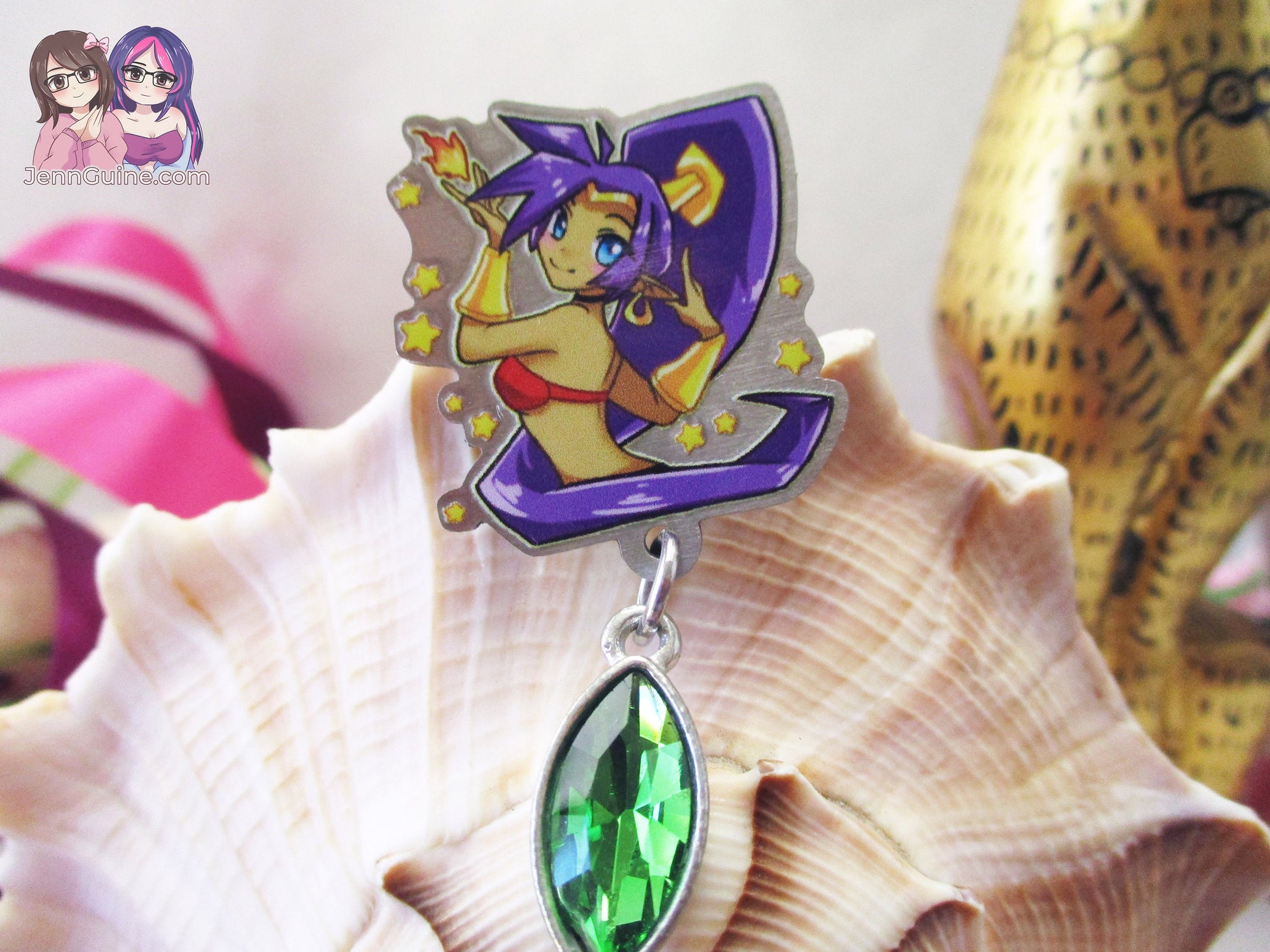 Shantae Half-Genie Hero Eco Stainless Steel Metal Pin with Green Crystal - Not Enamel Pin - Limited Qty - Please read description