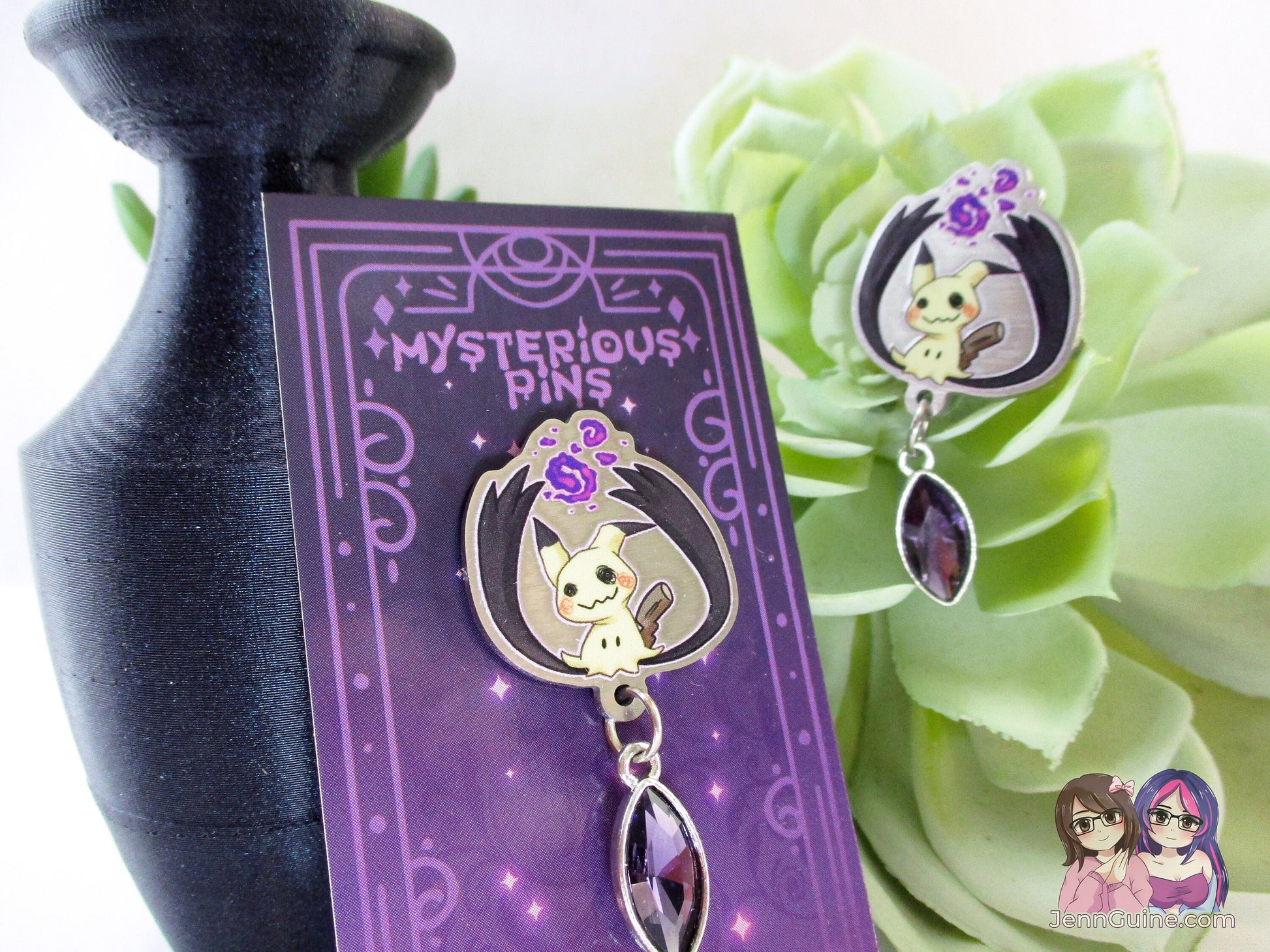 Mimikyu Ghost PKMN Spooky Halloween Eco Stainless Steel Metal Pin with Blue Crystal - Not Enamel Pin - Limited Qty - Please read description