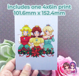 Princess Peach Daisy Rosalina Wooden Christmas Ornament (read description) | Comes with a 4x6in Print of the Artwork | No planned restocks