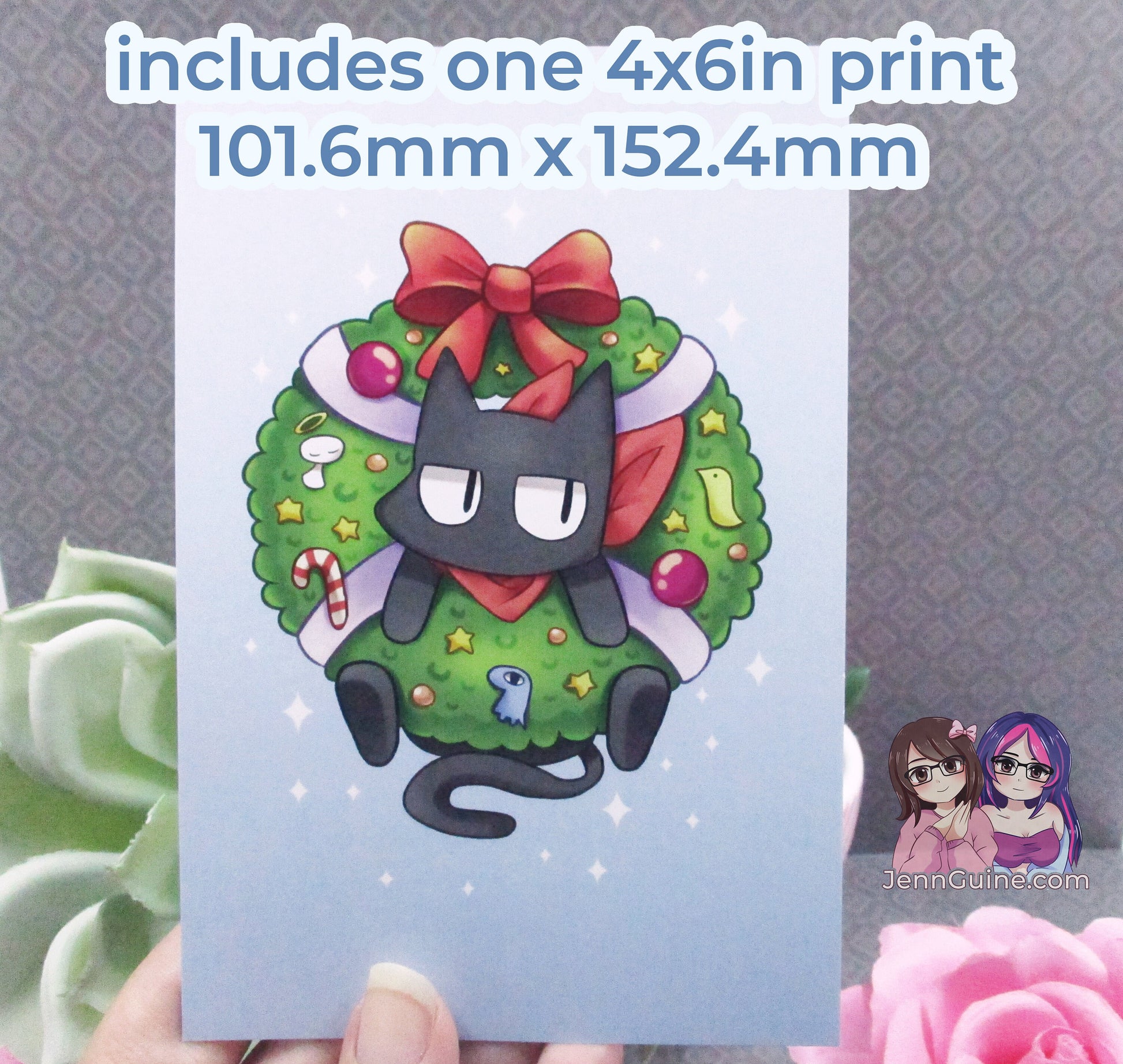 Sakamoto Cat Nichijou Wooden Christmas Ornament (read description) | Comes with a 4x6in Print of the Artwork | No planned restocks