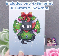 Sakamoto Cat Nichijou Wooden Christmas Ornament (read description) | Comes with a 4x6in Print of the Artwork | No planned restocks