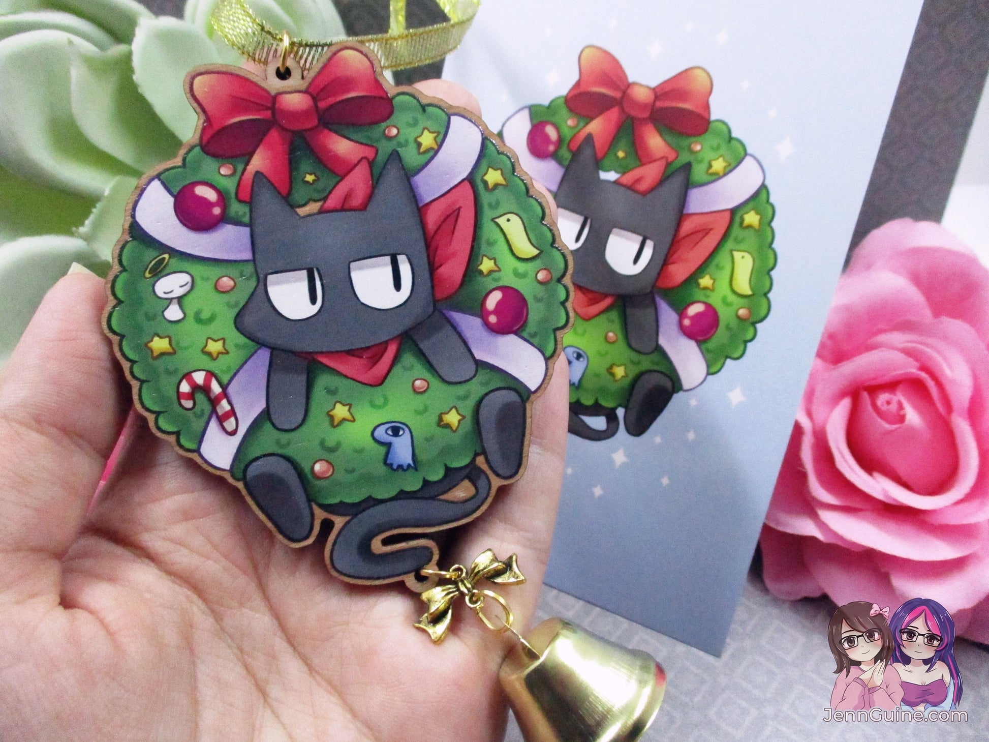 Sakamoto Cat Nichijou Wooden Christmas Ornament (read description) | Comes with a 4x6in Print of the Artwork | No planned restocks