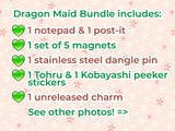 Dragon Maid Merch Bundle - Metal Pin, Magnet Set, Post-it Notes, Notepad, Peekers, and Unreleased Keychain/Charm - While Supplies Last