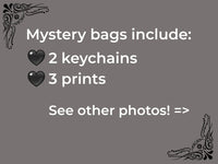 Ink Mystery Bag, Grab Bag, Mix of Keychains and Prints - Inktober Theme (original characters, gothic), Mystery Box