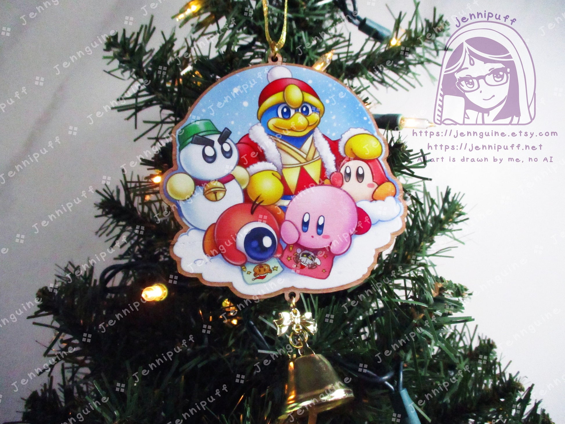 Kirby Wooden Christmas Ornament | Comes with 4x6in Print | Kirby, WaddleDoo, WaddleDee, Chilly, King Dedede Holiday Ornament Decoration Gift