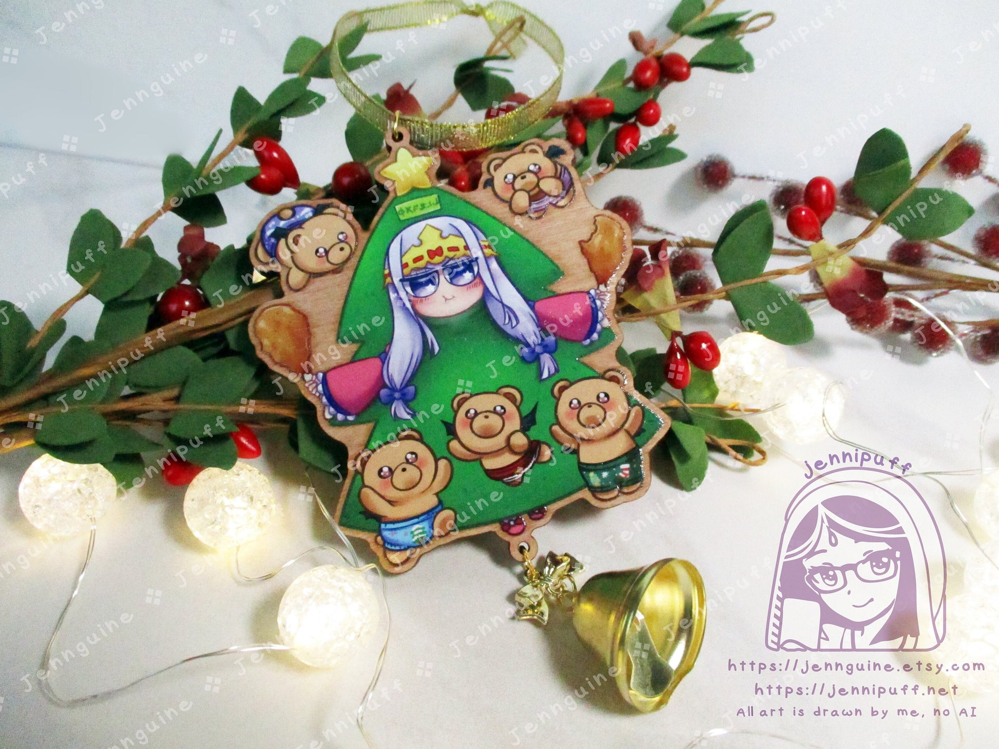 Sleepy Princess in the Demon Castle Wooden Christmas Ornament | Comes with 4x6in Print | Princess Syalis Suya Sya Teddy Demons Tree Costume