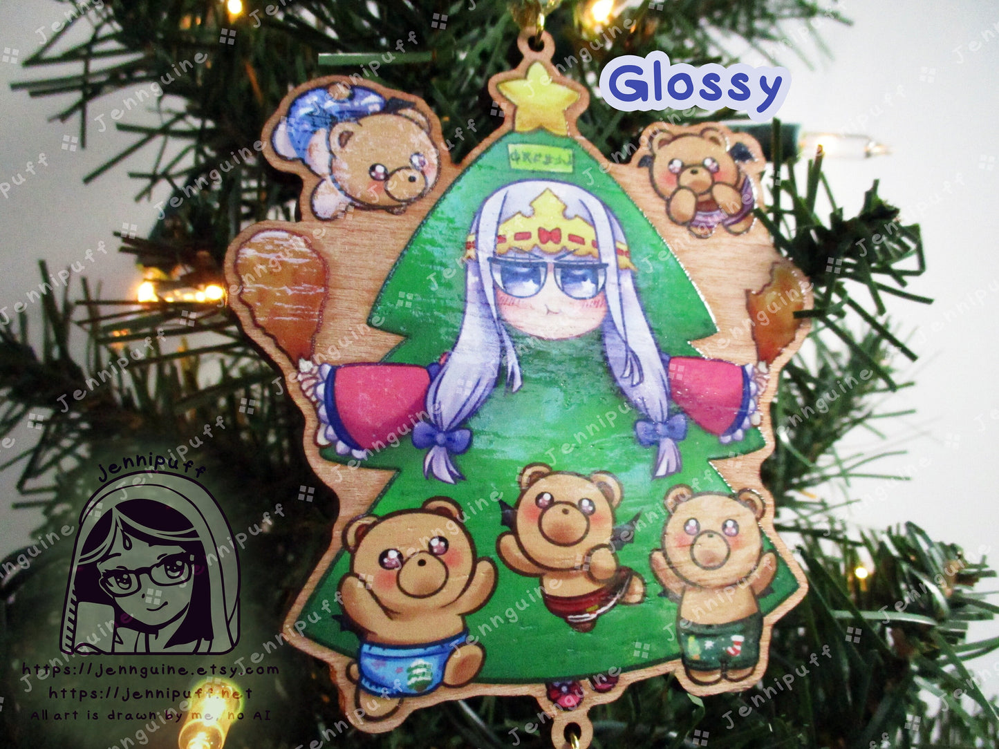 Sleepy Princess in the Demon Castle Wooden Christmas Ornament | Comes with 4x6in Print | Princess Syalis Suya Sya Teddy Demons Tree Costume