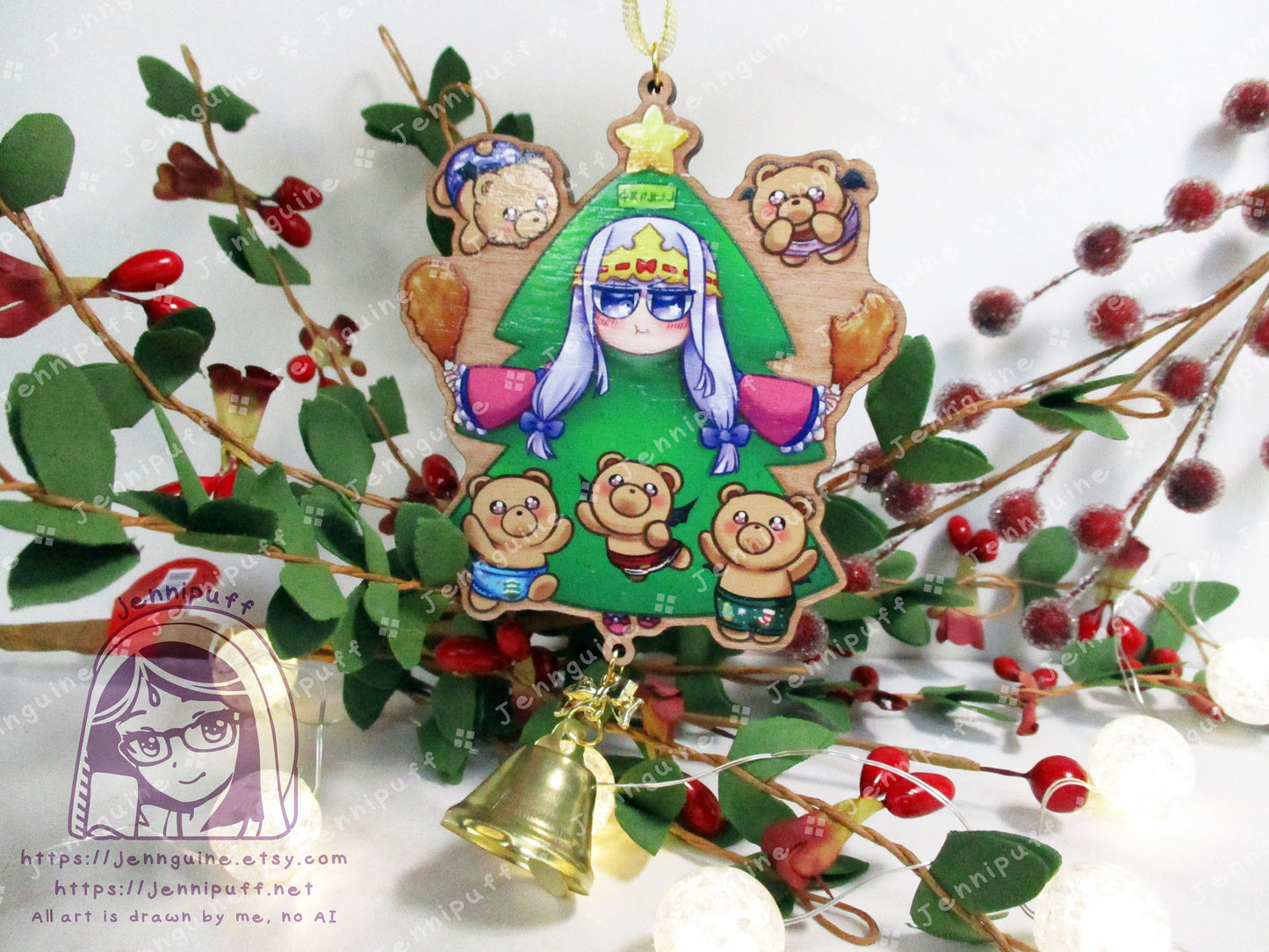 Sleepy Princess in the Demon Castle Wooden Christmas Ornament | Comes with 4x6in Print | Princess Syalis Suya Sya Teddy Demons Tree Costume