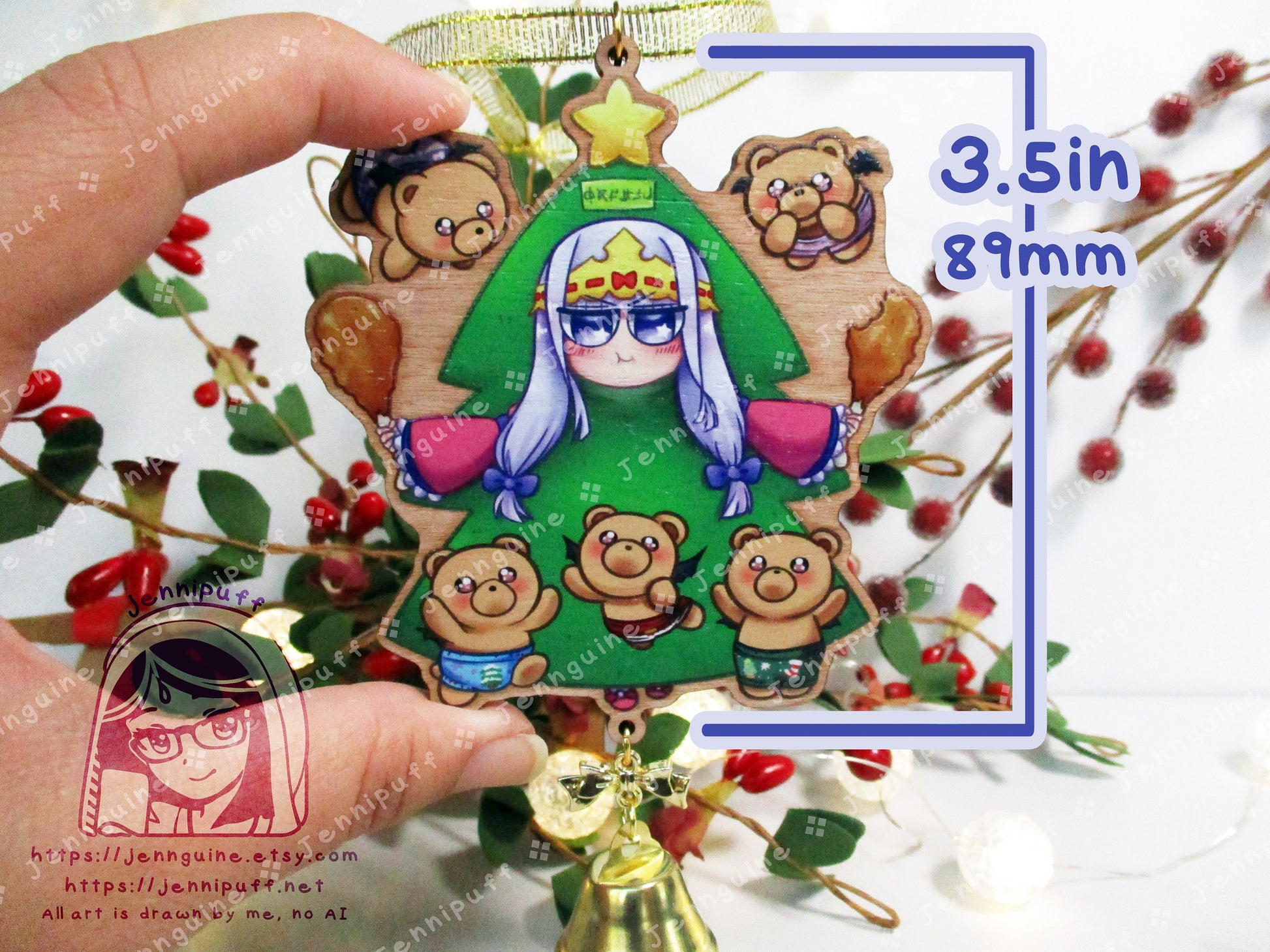 Sleepy Princess in the Demon Castle Wooden Christmas Ornament | Comes with 4x6in Print | Princess Syalis Suya Sya Teddy Demons Tree Costume