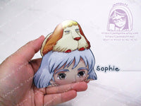 Hówl and Sophie Móving Castle Ghíblí 4in Peeker Peeking Sticker Die-Cut Decal Cute Kawaii Anime Gift Peek Calcífer Light Hair Dark Hair